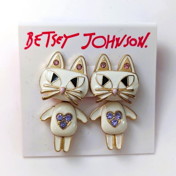 Betsey Johnson Jewelry - NEW Betsey Johnson White Cat Dangle Earrings